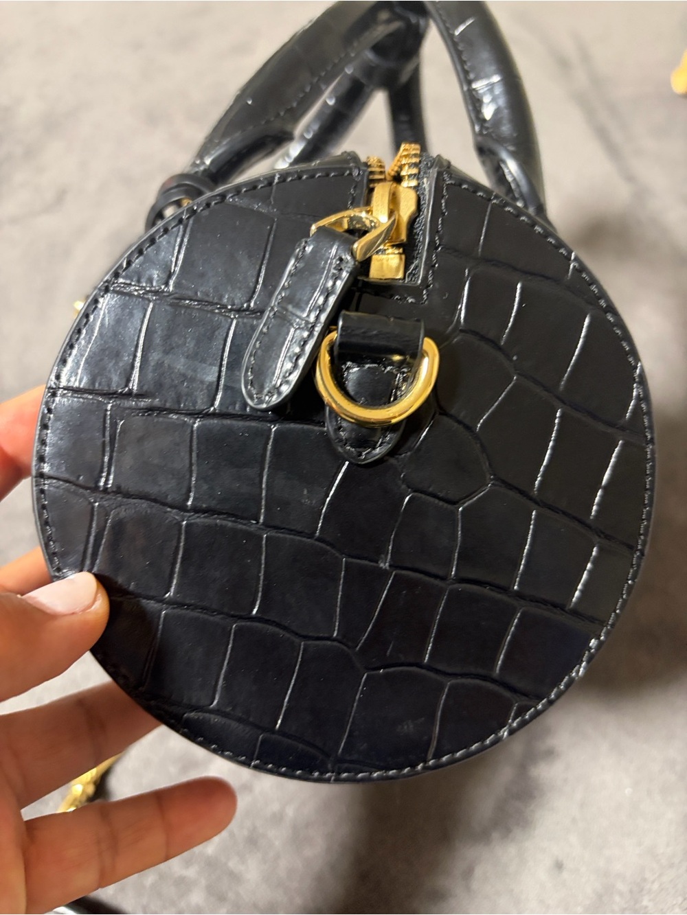 Ralph Lauren Black Croc-Embossed Mini Barrel Bag with Gold Hardware - Picture 7 of 15